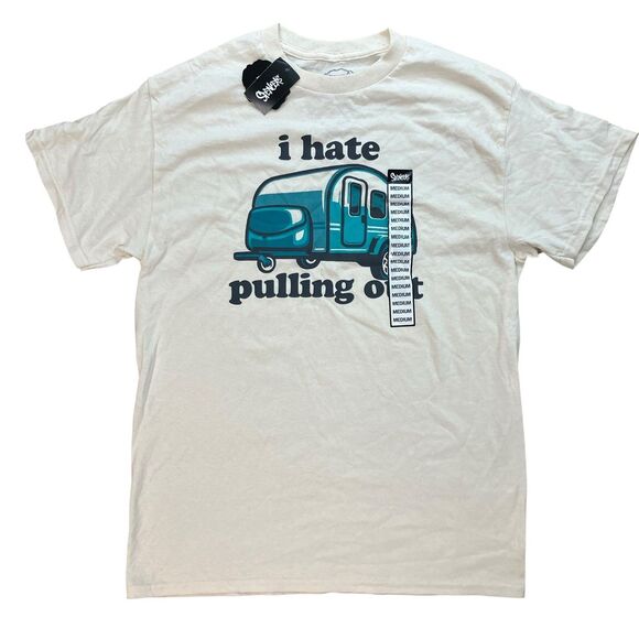 Danny Duncan T-Shirt Mens M Tan I Hate Pulling Out Camping Funny Novelty Trailer - Picture 1 of 9